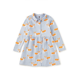 Tea Collection Tea Collection Collared Long Sleeve Shirt Dress - Cutie Corgis