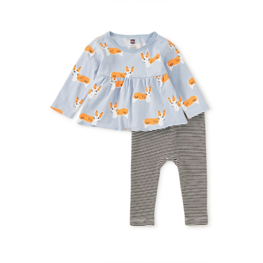 Tea Collection Tea Collection Peplum Two Piece Baby Set - Cutie Corgis