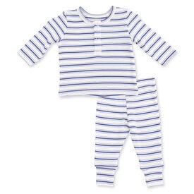 Angel Dear Angel Dear Long Sleeve Henley Play Set - Vintage Stripe Blue