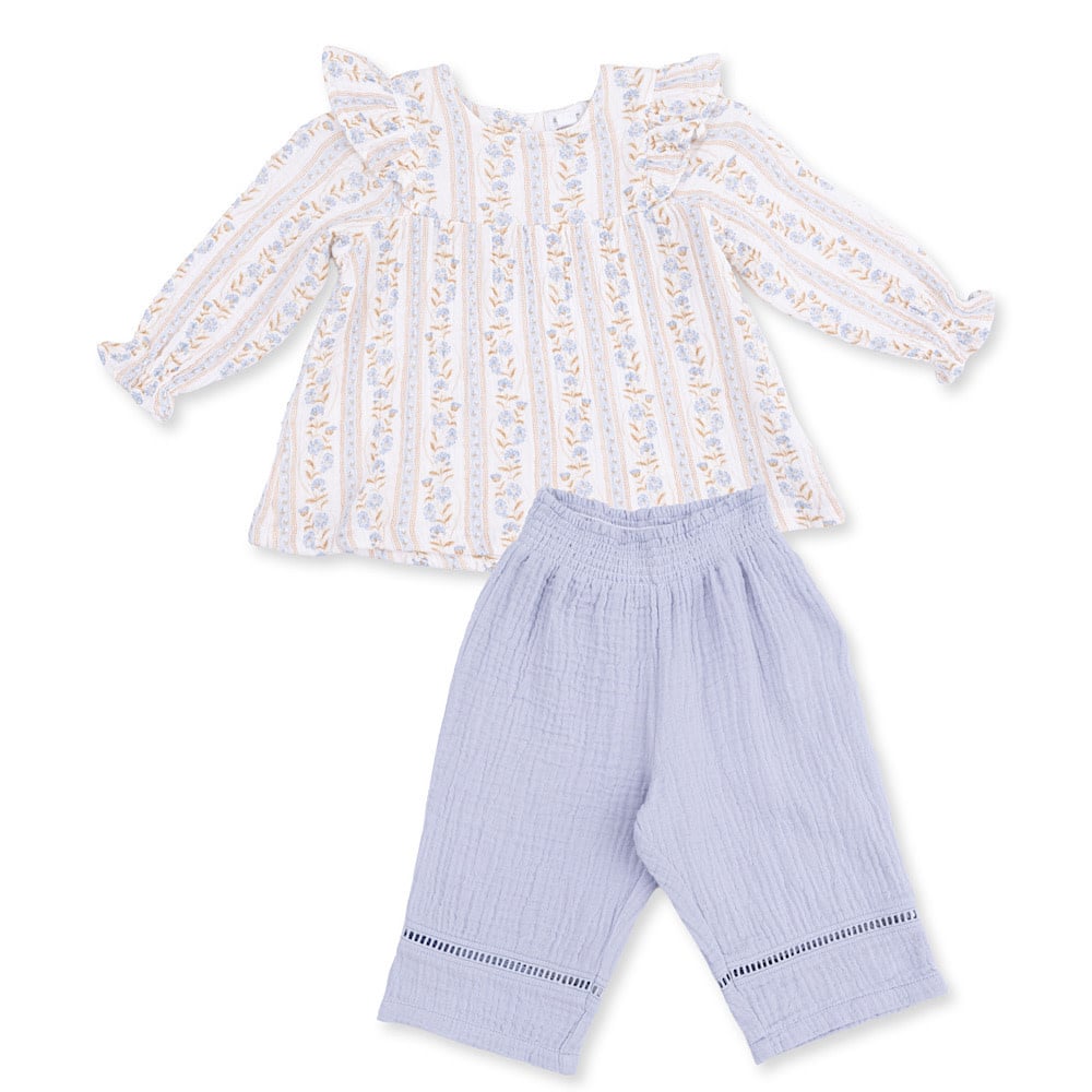 Angel Dear Angel Dear Long Sleeve Ruffle Tunic and Smocked Waist Pant - Catarina Floral