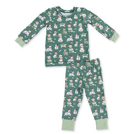 Angel Dear Angel Dear Long Sleeve Loungewear Set - Christmas Dogs Green