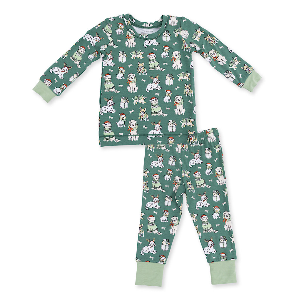Angel Dear Long Sleeve Loungewear Set - Christmas Dogs Green