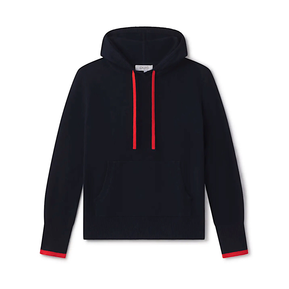 Cashmere Contrast Hoodie - Navy/Orange