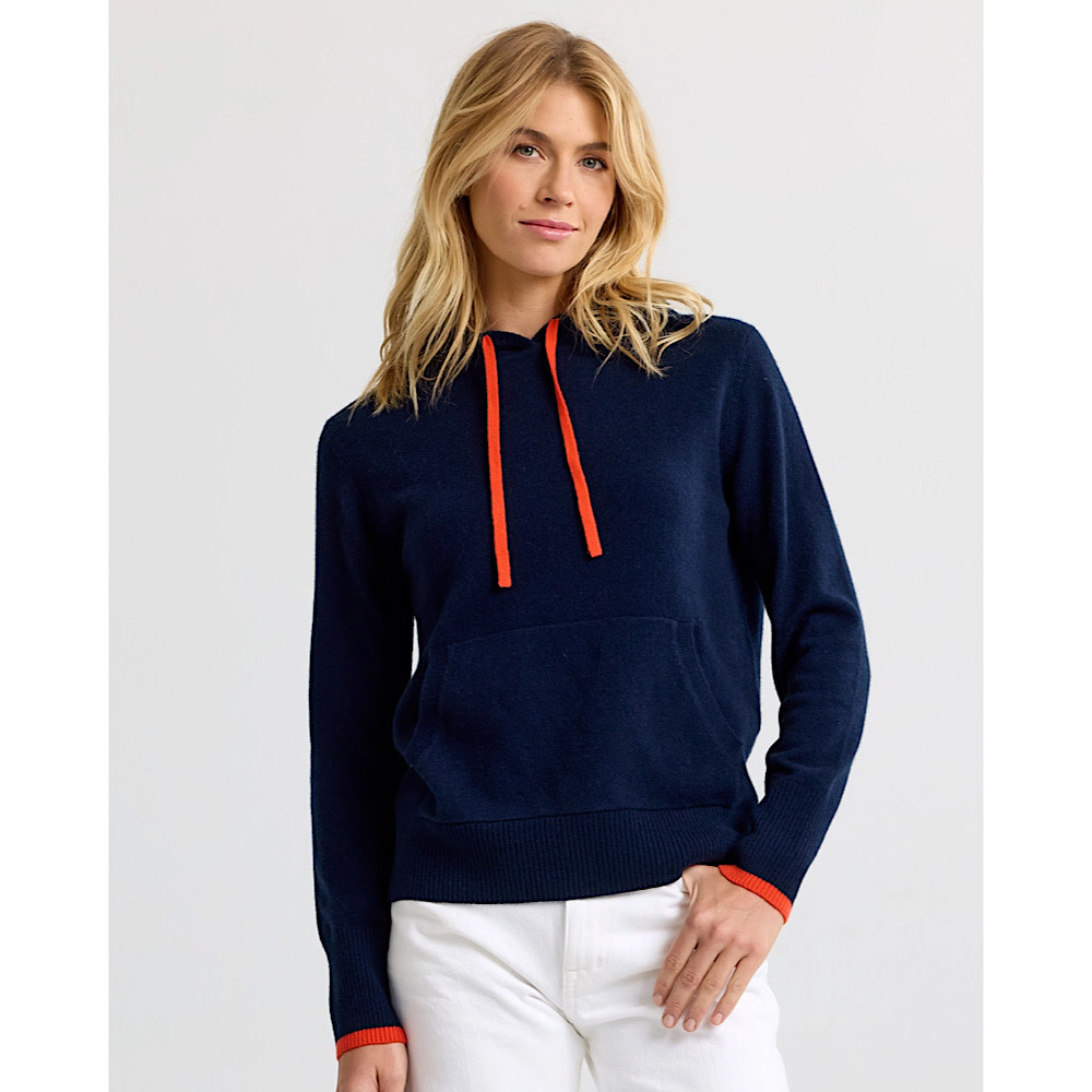 Cashmere Contrast Hoodie - Navy/Orange