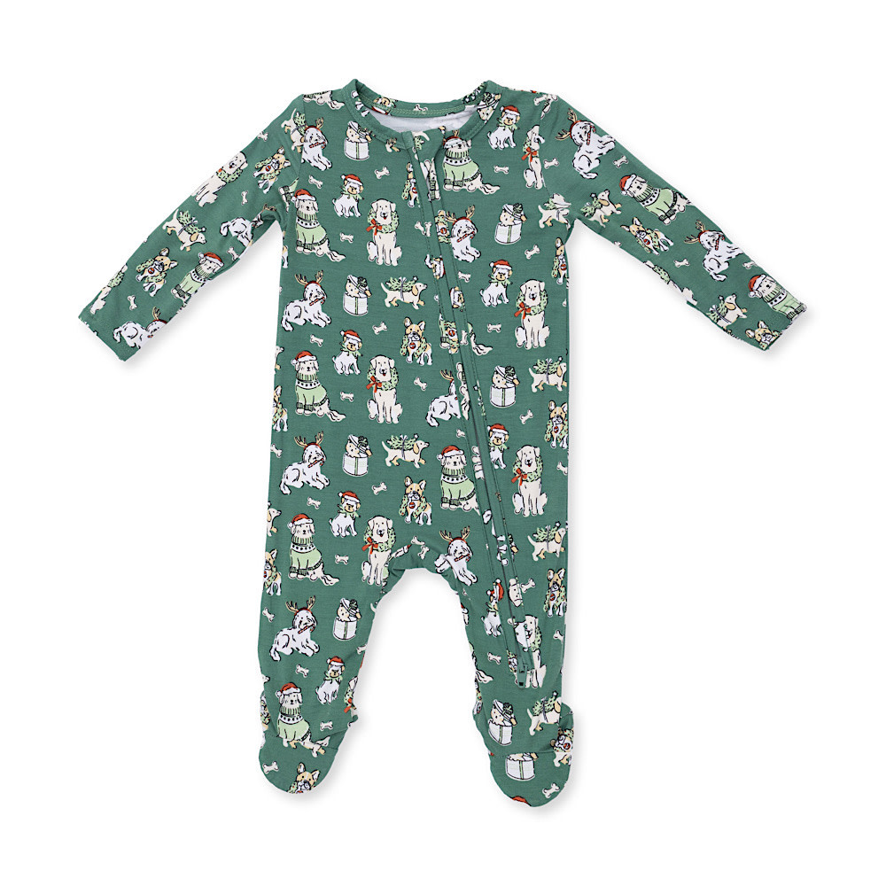 Angel Dear Angel Dear 2 Way Zipper Footie - Christmas Dogs Green