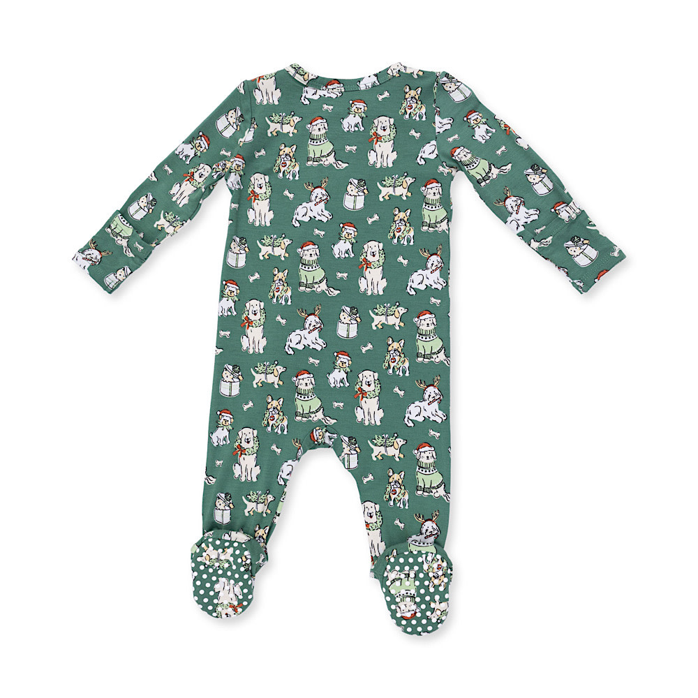 Angel Dear 2 Way Zipper Footie - Christmas Dogs Green