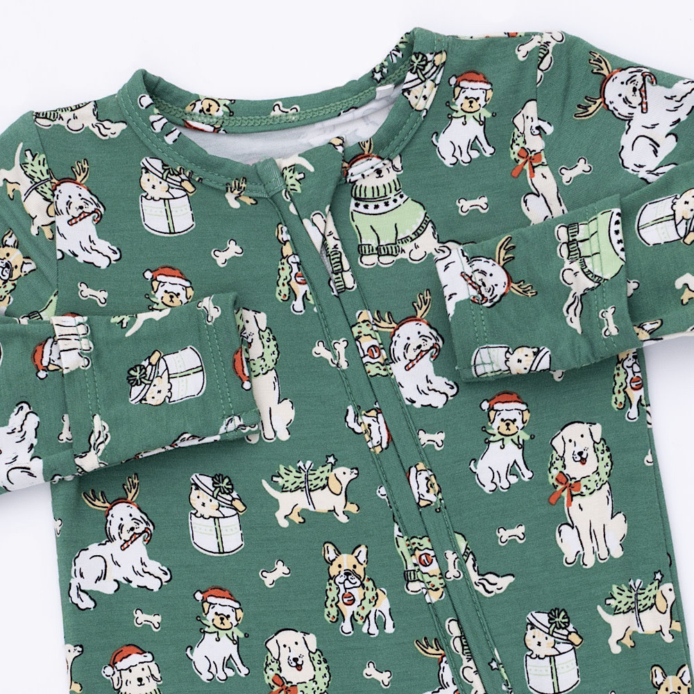 Angel Dear 2 Way Zipper Footie - Christmas Dogs Green