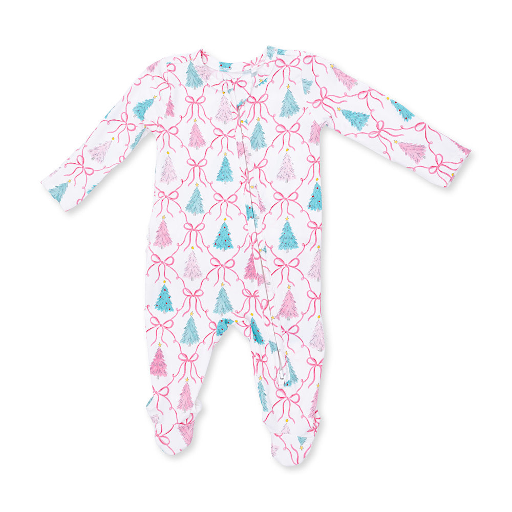 Angel Dear 2 Way Ruffle Back Zipper Footie - Bow Trellis Tree