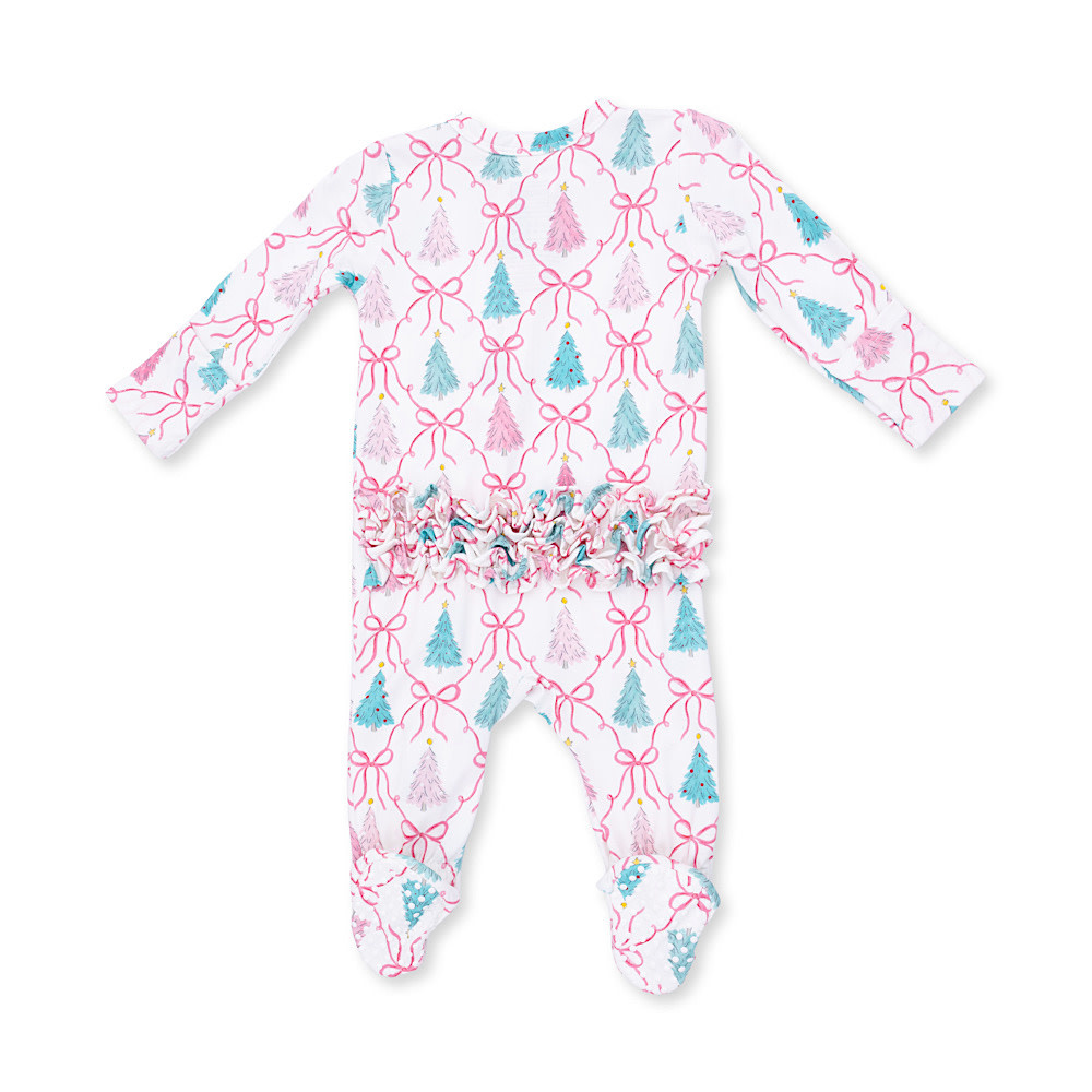 Angel Dear 2 Way Ruffle Back Zipper Footie - Bow Trellis Tree