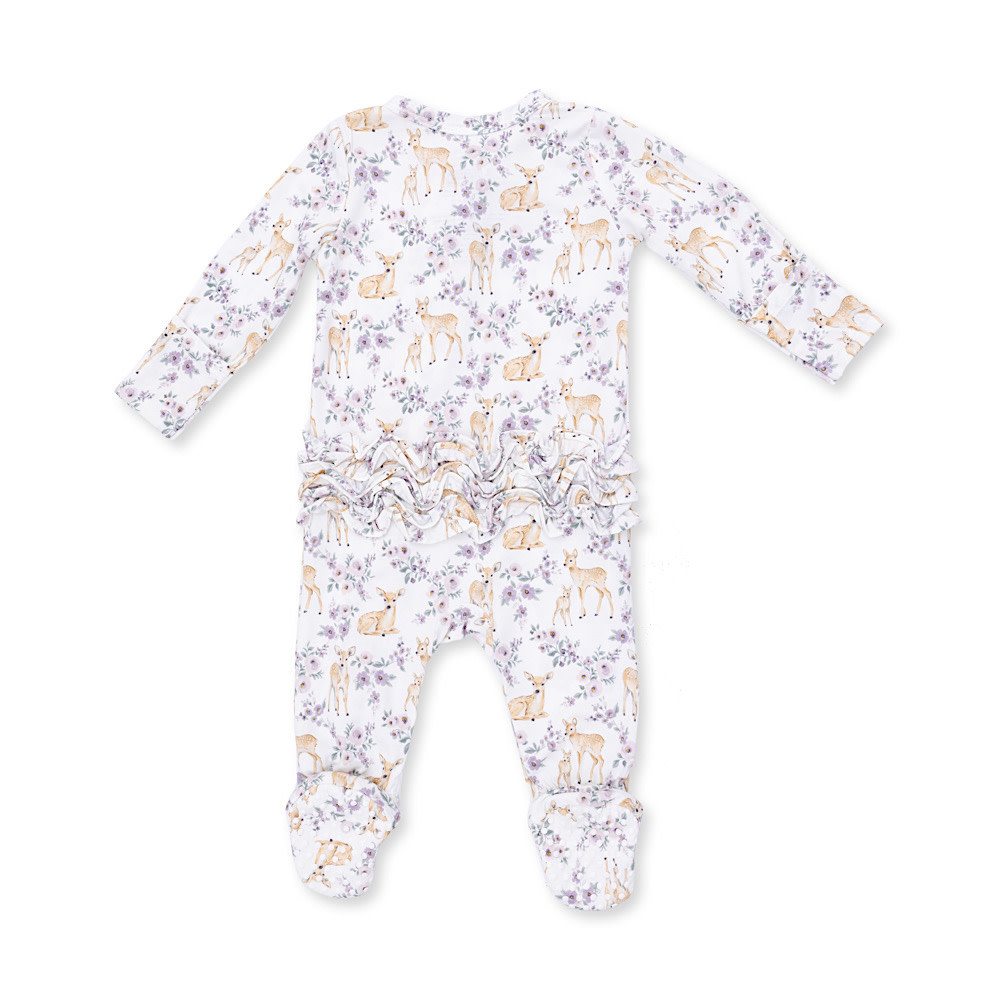 Angel Dear 2 Way Ruffle Back Zipper Footie - Floral Deer