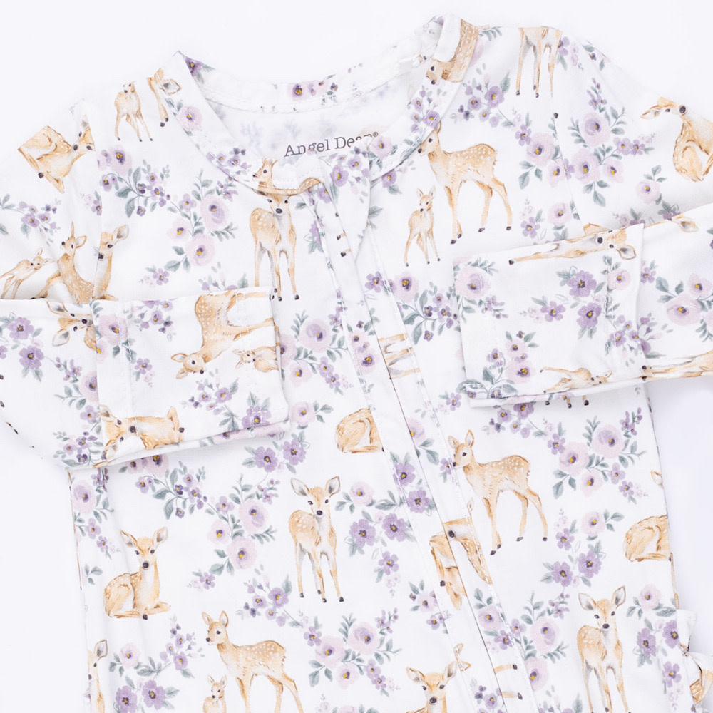Angel Dear 2 Way Ruffle Back Zipper Footie - Floral Deer