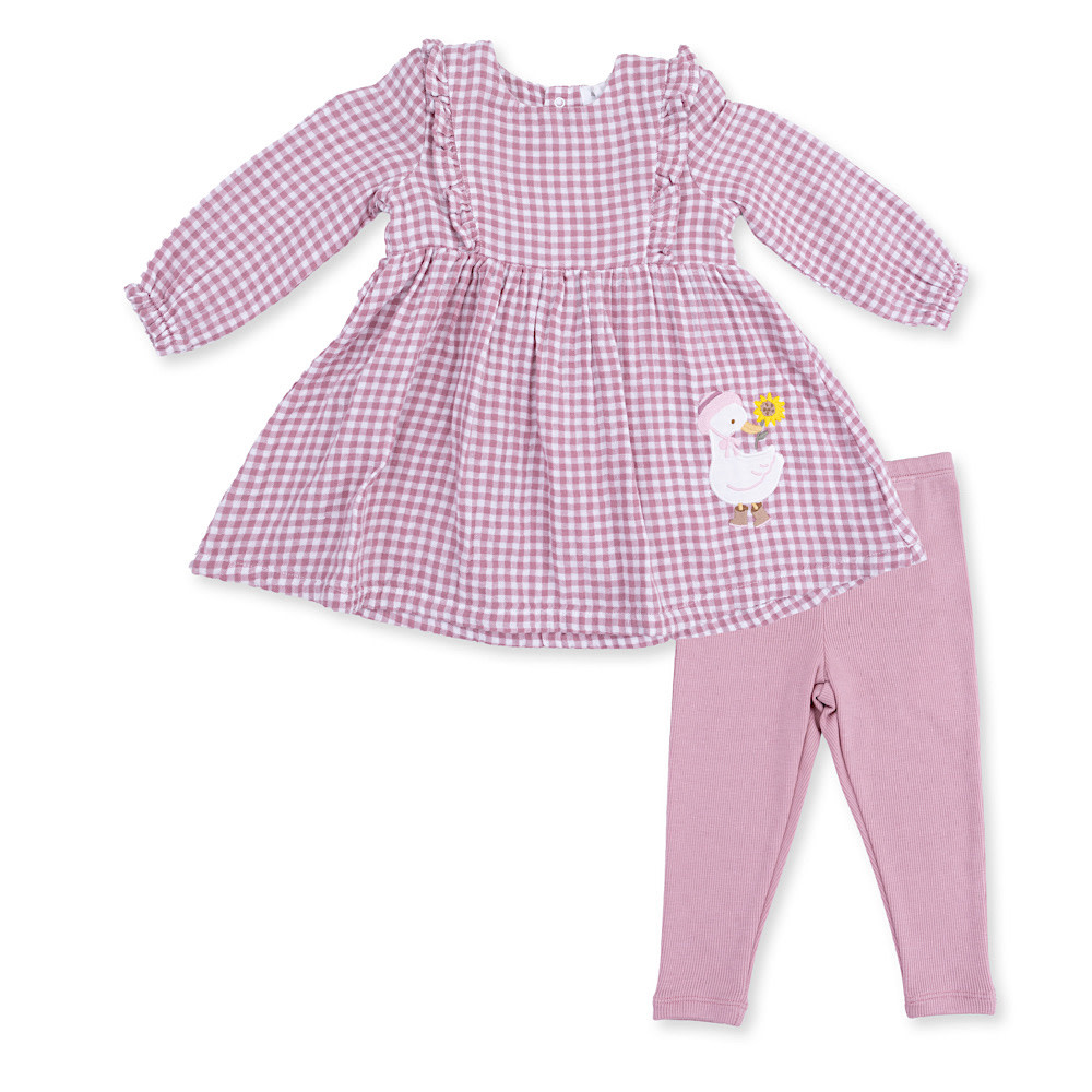 Angel Dear Angel Dear Long Sleeve Ruffle Dress & Leggings - Berry Gingham