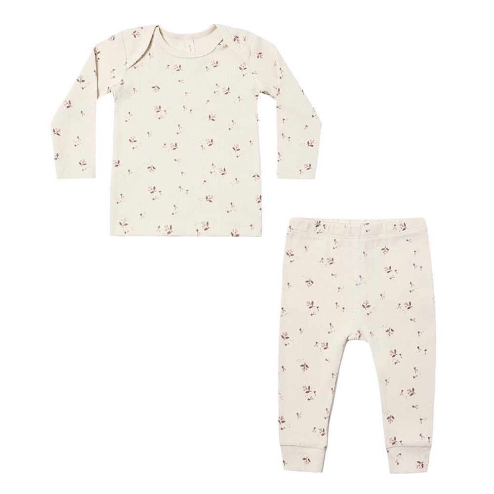 Quincy Mae Ribbed Tee + Legging Set - Fall Ditsy