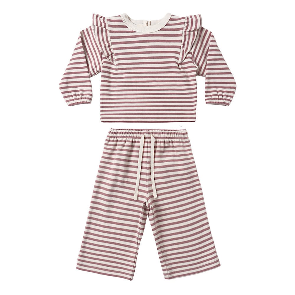 Quincy Mae Ruffle Cozy Set - Mulberry Stripe