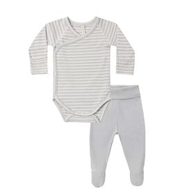 Quincy Mae Quincy Mae Side Snap Bodysuit + Pant Set - Cloud Stripe