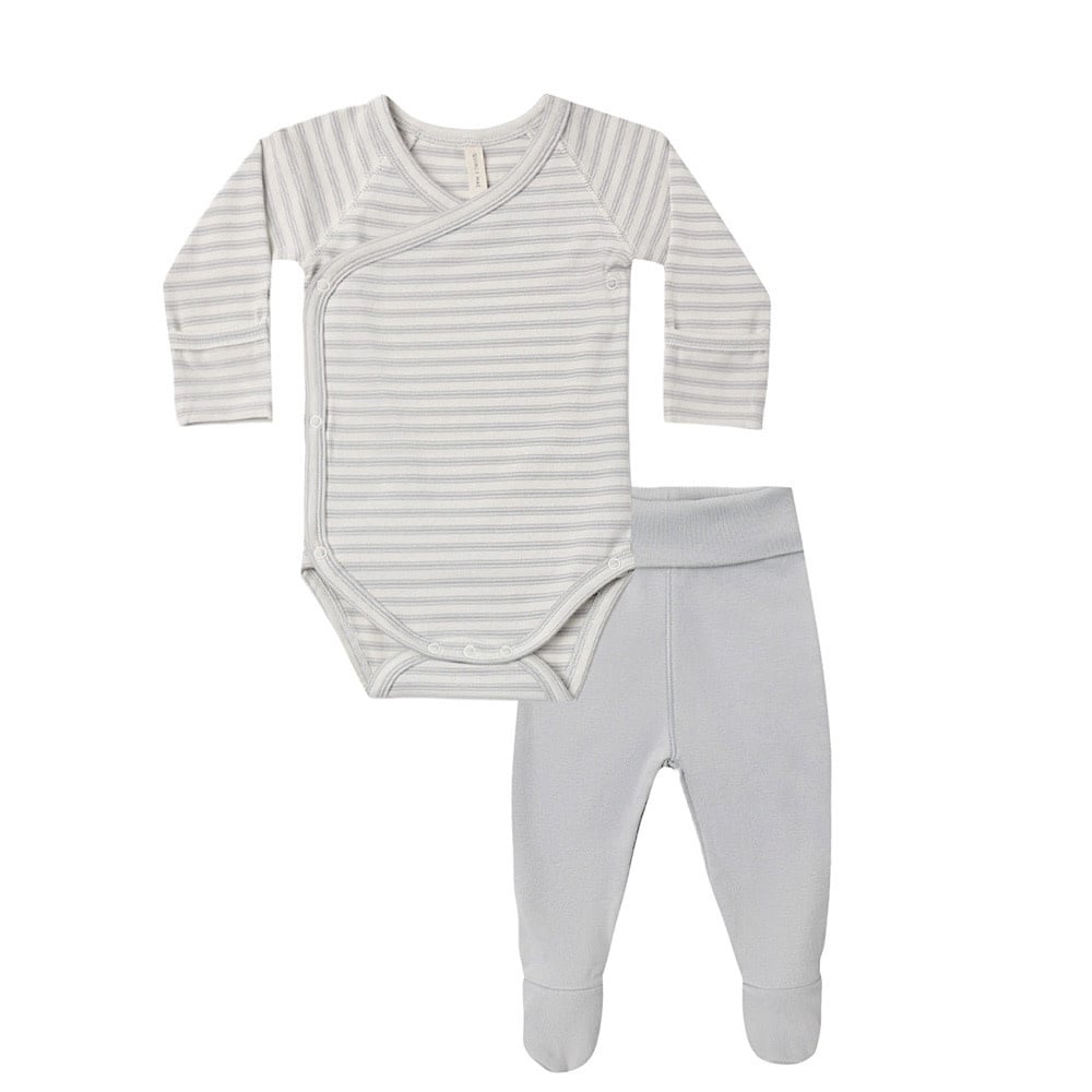 Quincy Mae Side Snap Bodysuit + Pant Set - Cloud Stripe