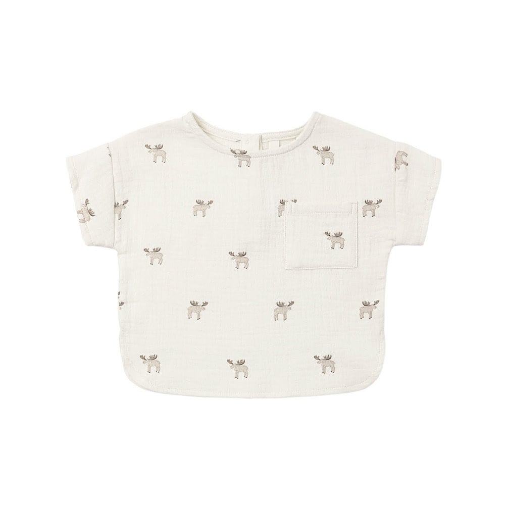 Quincy Mae Quincy Mae Woven Boxy Top - Moose