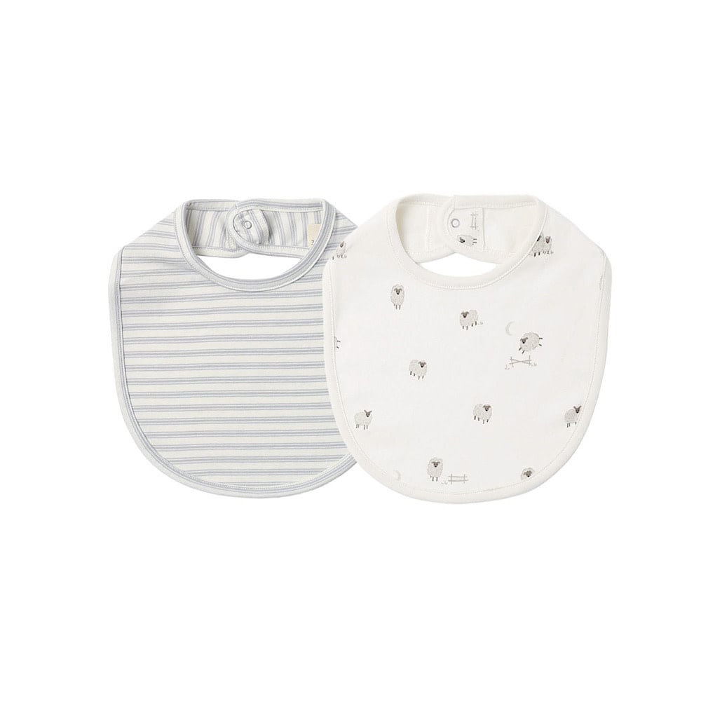 Quincy Mae Quincy Mae Jersey Snap Bib - Pack of 2 - Sheep/Cloud Stripe