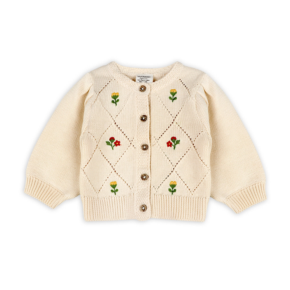 Viverano Organics Lisa Floral Embroidered Baby Cardigan - Natural