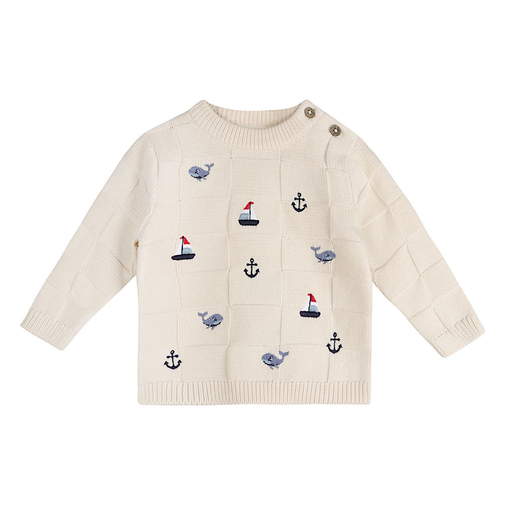 Viverano Organics Viverano Organics Miles Nautical Embroidered Baby Pullover - Ecru