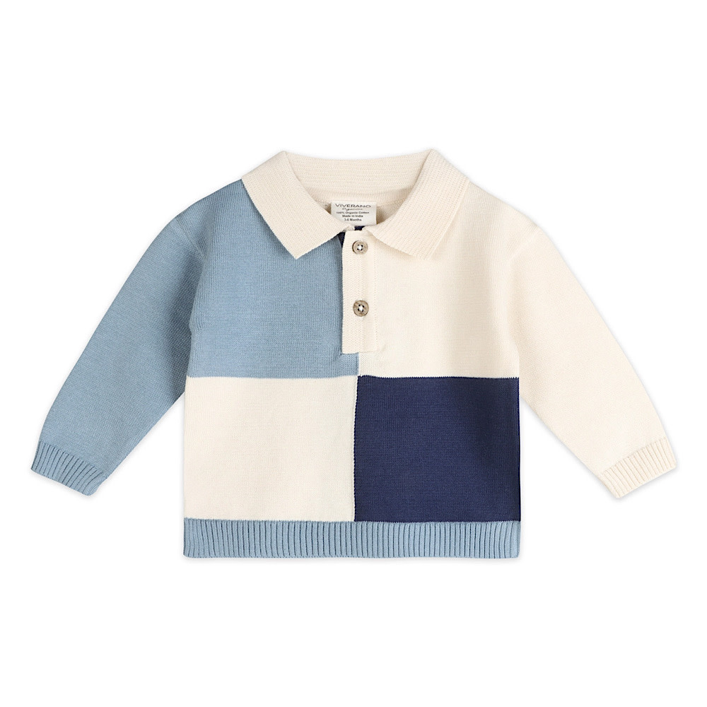 Viverano Organics Luke Color Block Knit Baby Polo & Pant Set - Ecru