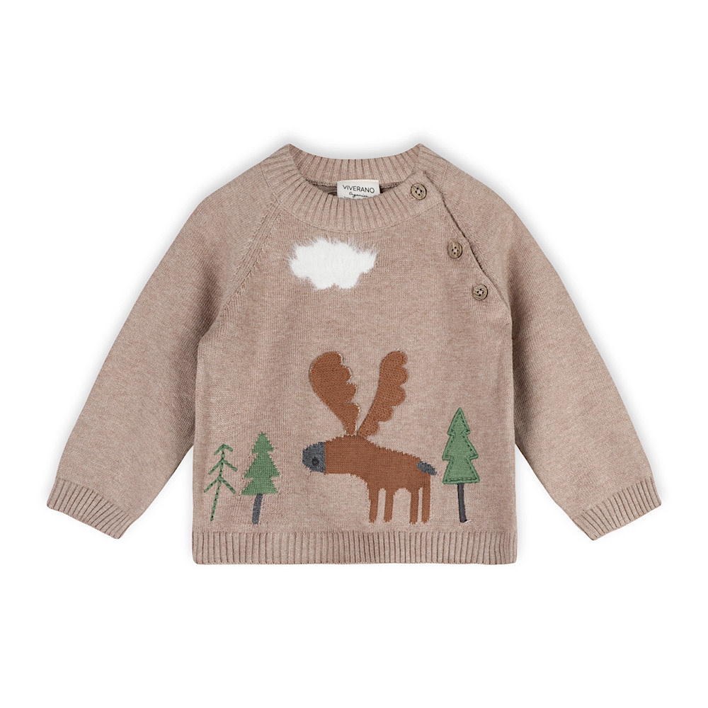 Viverano Organics Moose Woods Knit Baby Pullover - Marl Brown