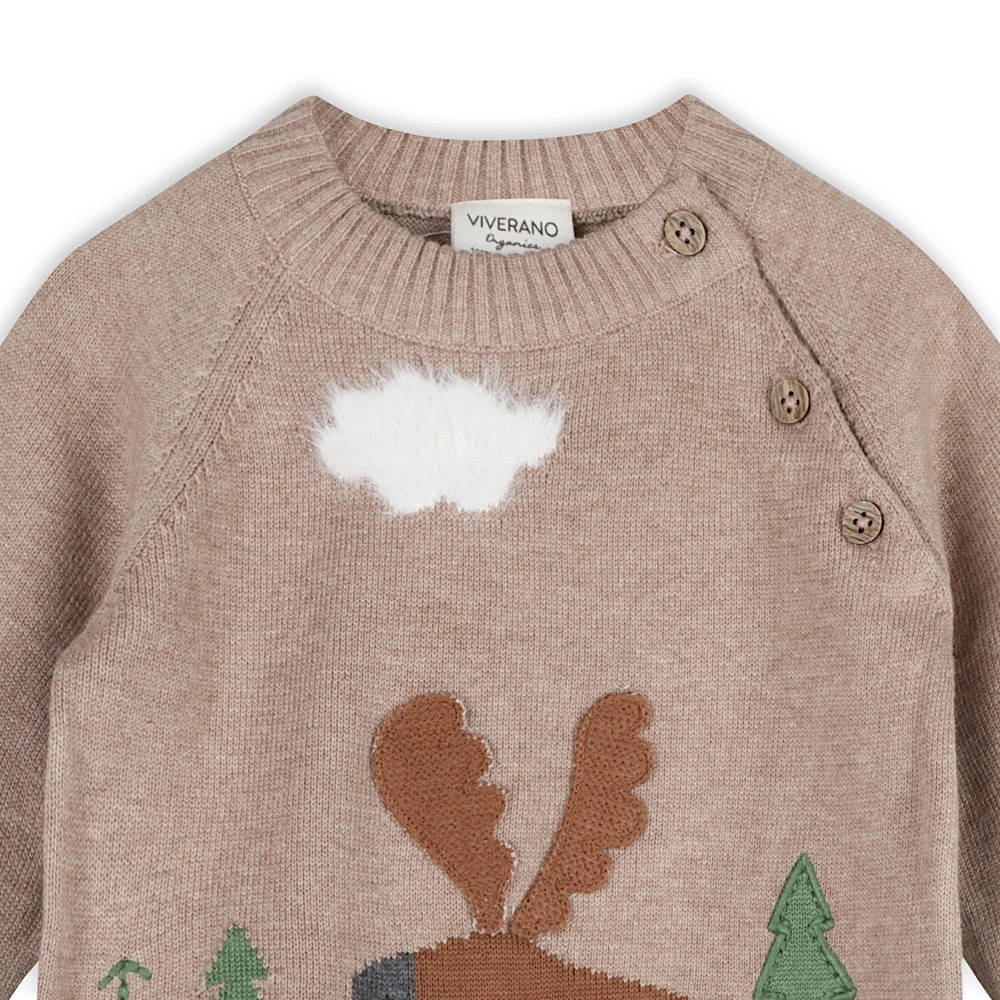 Viverano Organics Moose Woods Knit Baby Pullover - Marl Brown