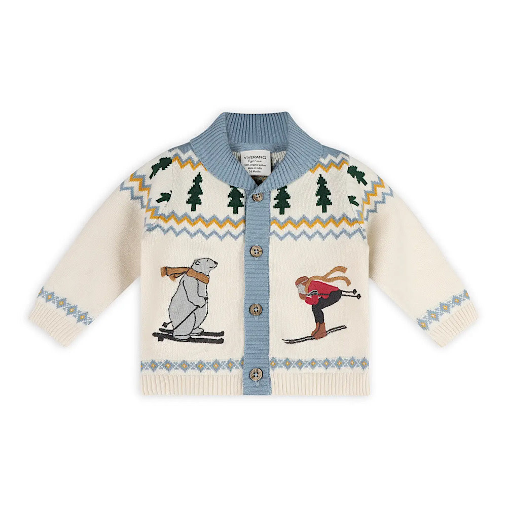 Viverano Organics Viverano Organics Ski Shawl Collar Baby Knit Cardigan - Natural