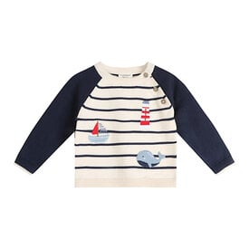 Viverano Organics Viverano Organics Nautical Stripe Embroidered Knit Baby Pullover - Navy