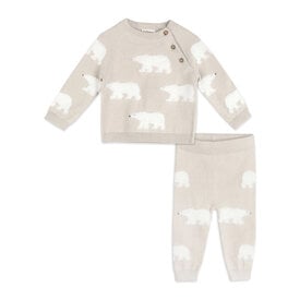 Viverano Organics Viverano Organics Polar Bear Baby Sweater Pullover & Pants - Stone