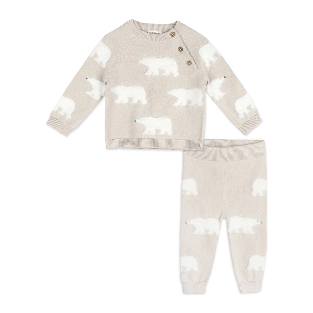 Viverano Organics Viverano Organics Polar Bear Baby Sweater Pullover & Pants - Stone