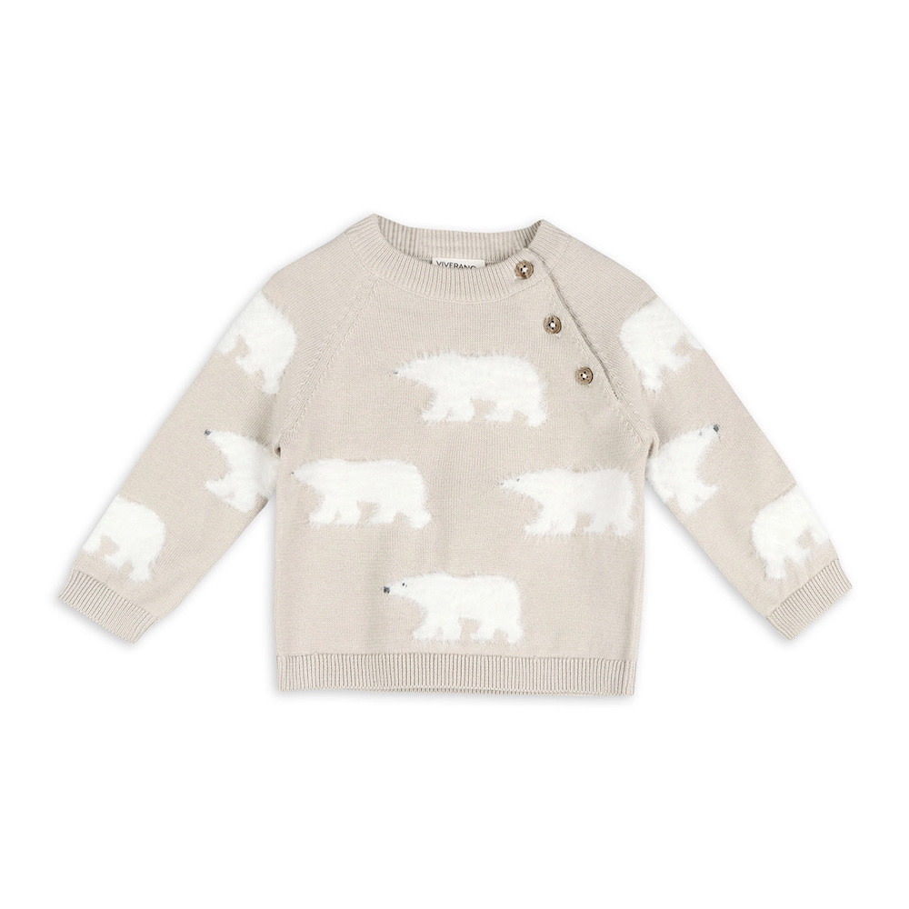 Viverano Organics Polar Bear Baby Sweater Pullover & Pants - Stone