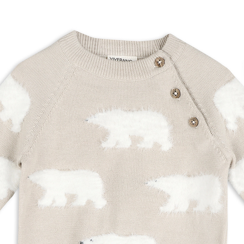Viverano Organics Polar Bear Baby Sweater Pullover & Pants - Stone