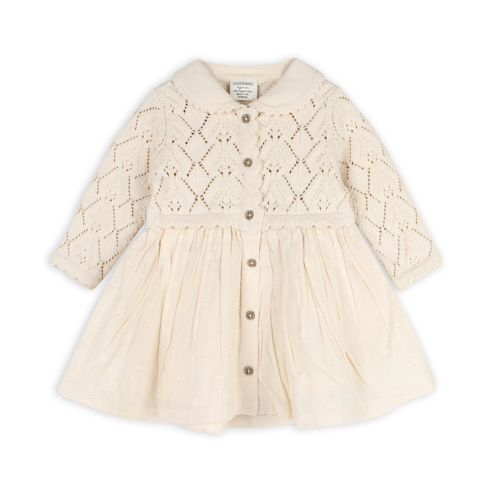 Viverano Organics Viverano Organics Phoebe Pointelle Knit Sweater Baby Dress - Natural