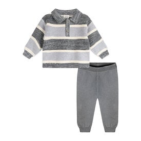 Viverano Organics Viverano Organics Rugby Stripe Polo Knit Baby Pullover & Pant Set - Charcoal