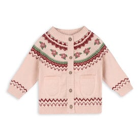 Viverano Organics Viverano Organics Lily Floral Fair Isle Knit Baby Cardigan - Sweet Pink