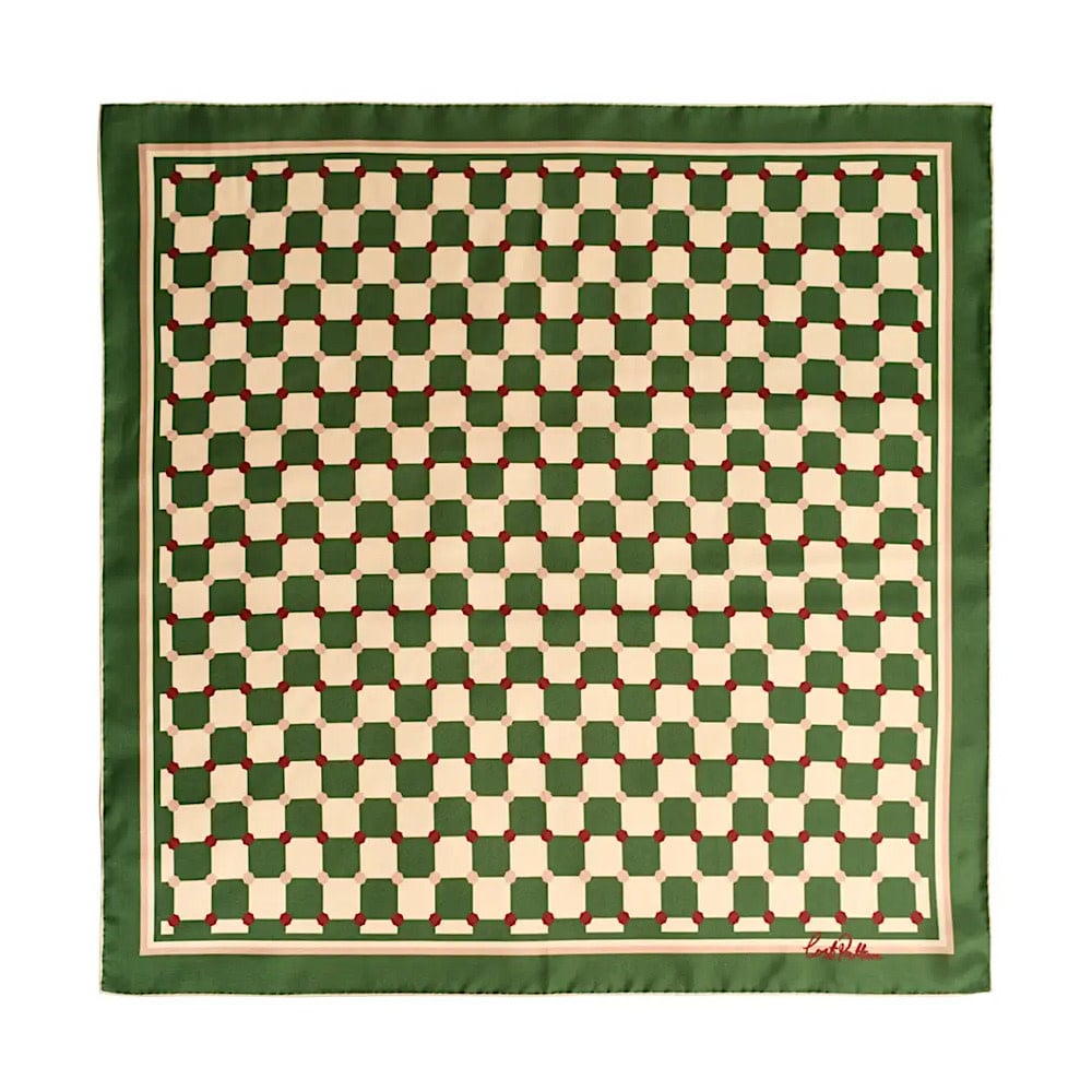 Lost Pattern Silk Bandana Scarf - Green Checkerboard