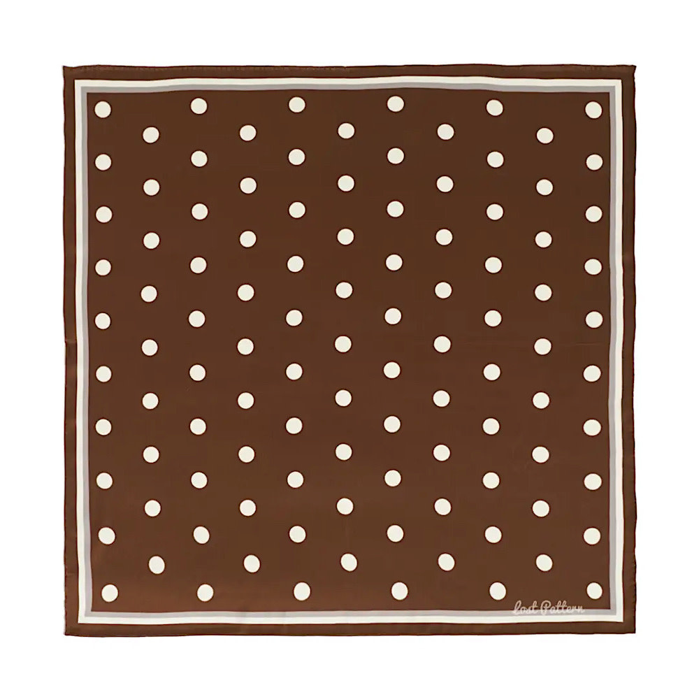 Lost Pattern NYC Lost Pattern Silk Bandana Scarf - Cafe Au Lait Retro Polka