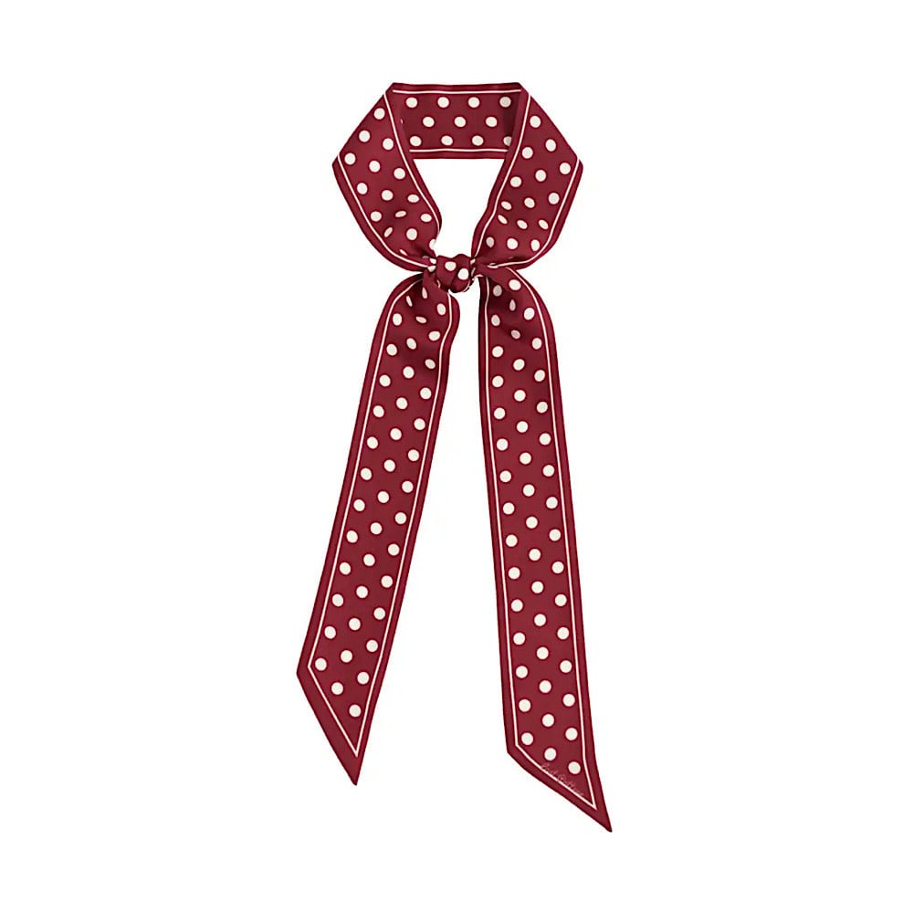 Lost Pattern NYC Lost Pattern Silk Twill Skinny Scarf - Burgundy Retro Polka