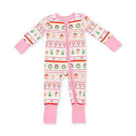 Angel Dear Angel Dear Convertible Romper - Gingerbread Fair Isle Pink