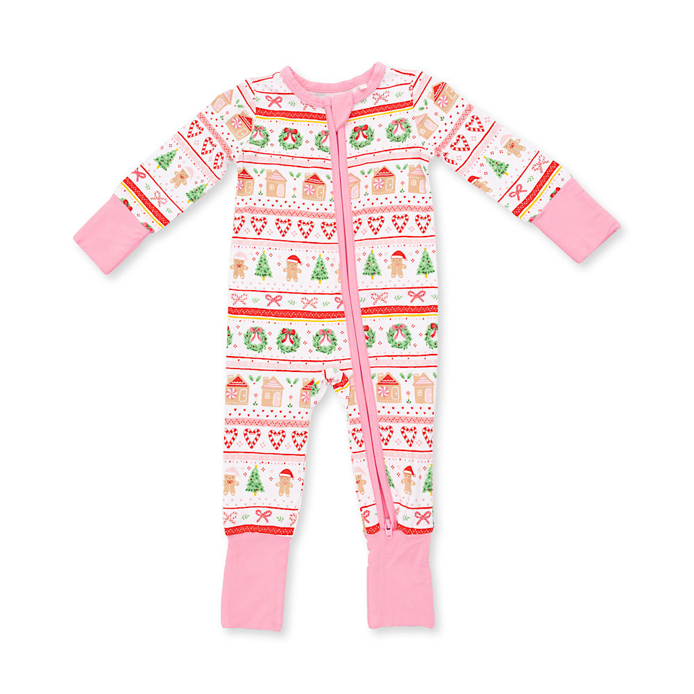 Angel Dear Angel Dear Convertible Romper - Gingerbread Fair Isle Pink