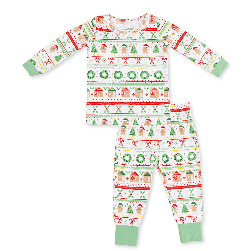 Angel Dear Angel Dear Long Sleeve Loungewear Set - Gingerbread Fair Isle Green