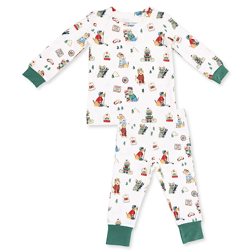 Angel Dear Angel Dear Long Sleeve Loungewear Set - Winter Sports Dogs Green