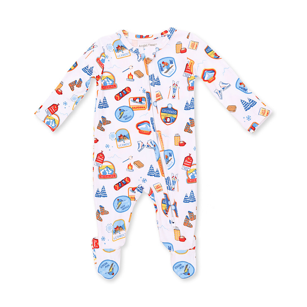 Angel Dear Angel Dear 2 Way Zipper Footie - Vintage Ski Patches