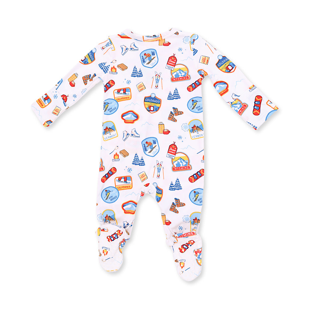 Angel Dear 2 Way Zipper Footie - Vintage Ski Patches