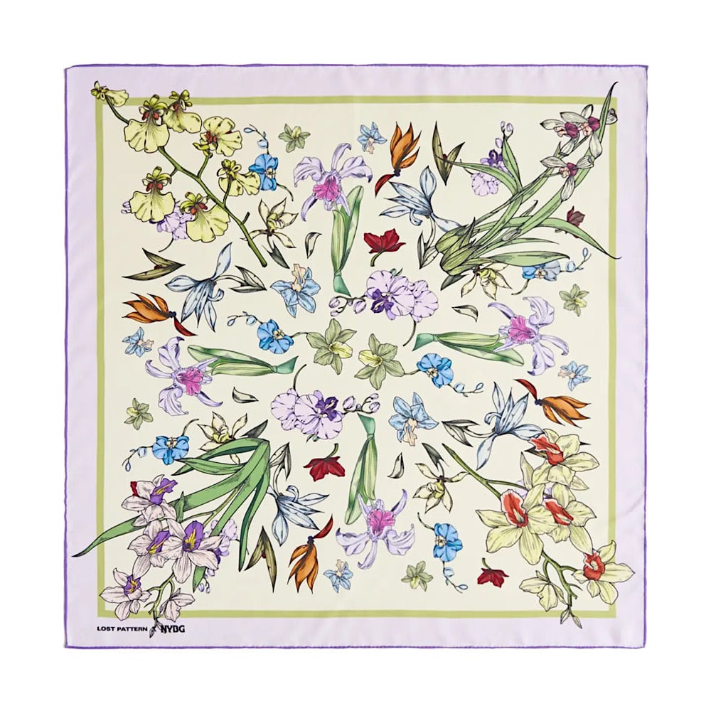 Lost Pattern Silk Bandana Scarf - Beige Orchid Symphony
