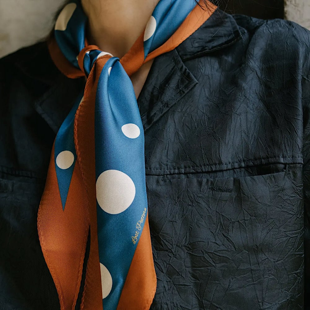 Lost Pattern Silk Diamond Neckerchief - Salted Caramel Retro Polka