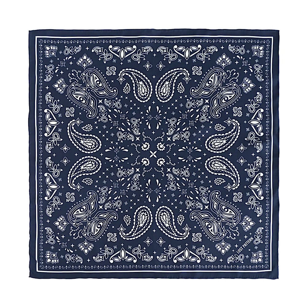 Lost Pattern Silk Bandana Scarf - Midnight Blue Paisley