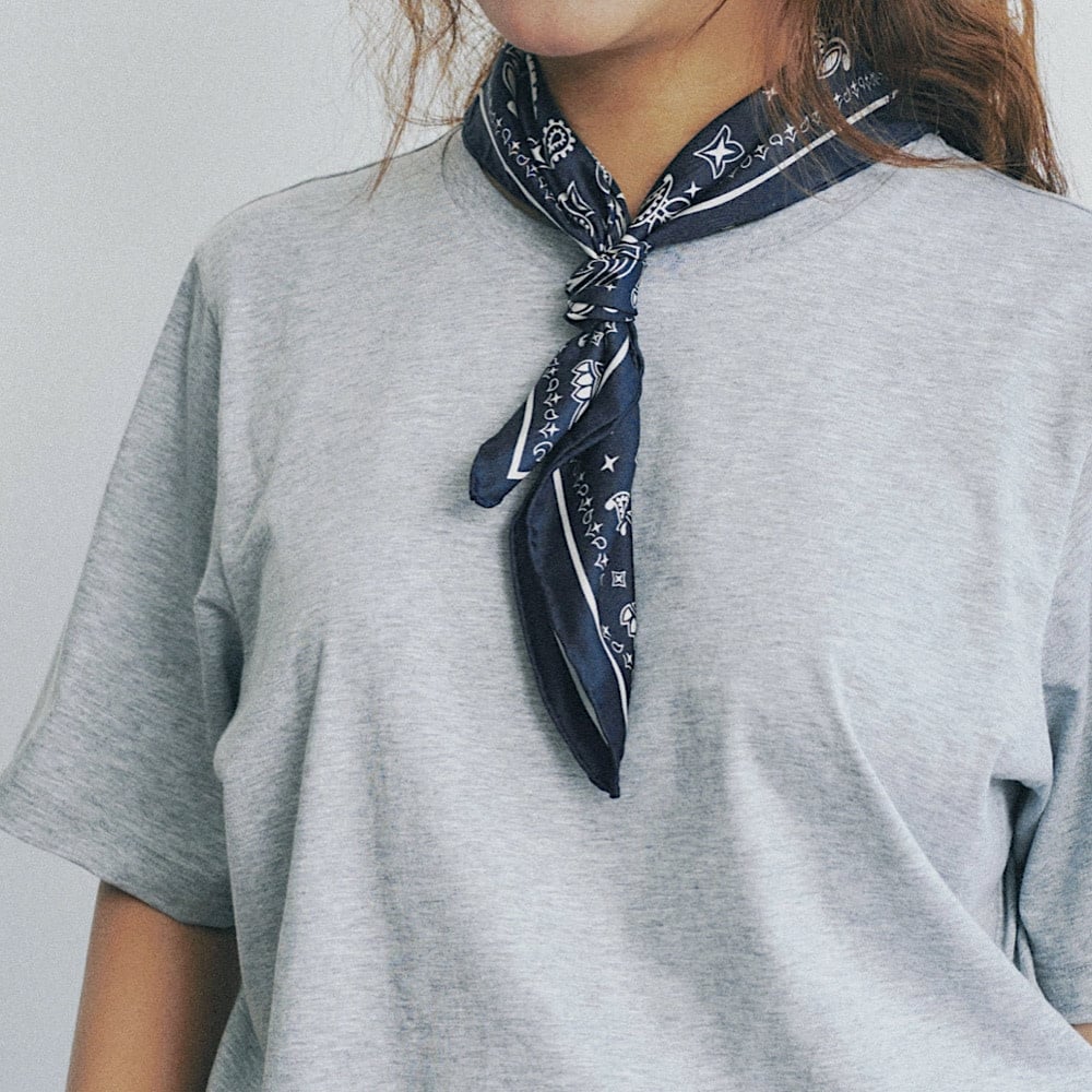 Lost Pattern Silk Bandana Scarf - Midnight Blue Paisley