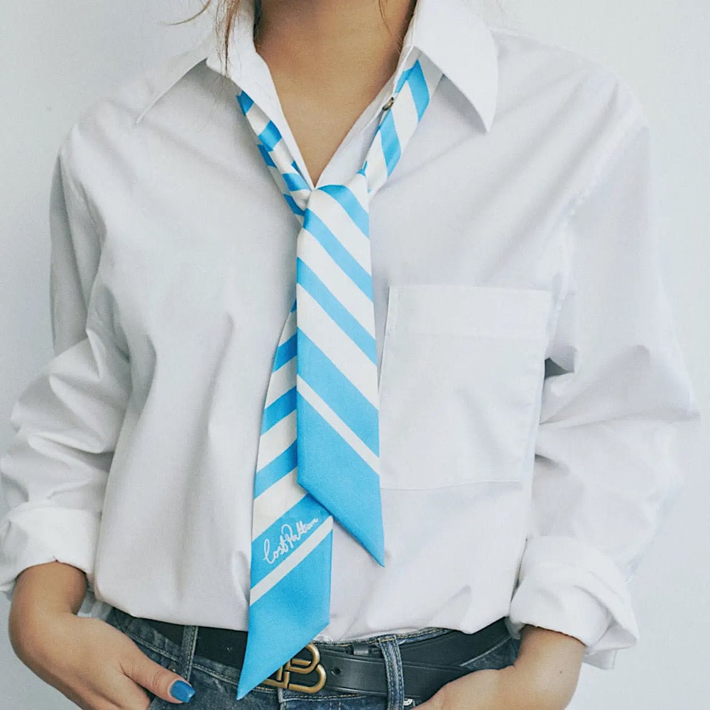 Lost Pattern Silk Skinny Scarf - Sky Blue La Mariniere
